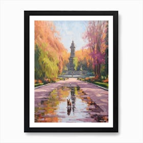 A Painting Of A Dog In Parque Del Retiro Gardens, Spain In The Style Of Impressionism 02 Art Print