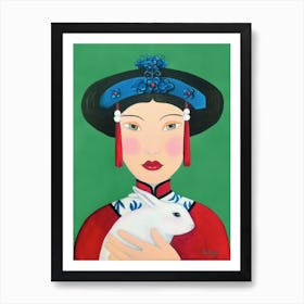 Chinese Woman And Rabbit Art Print