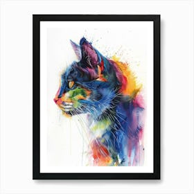 Cat Colourful Watercolour 2 Affiche