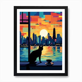 Chicago, United States Skyline With A Cat 0 Art Print