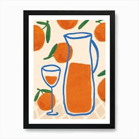 Orange juice breakfast poster, Abstract retro print, Fun kitchen decor Art Print