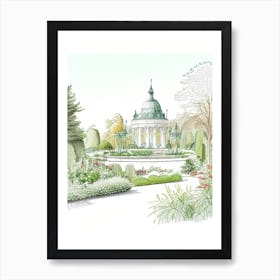 Schönbrunn Palace Gardens, Austria Vintage Pencil Drawing Art Print