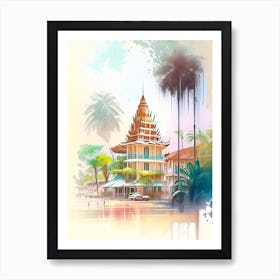 Sihanoukville Cambodia Watercolour Pastel Tropical Destination Art Print