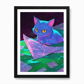 Blue Cat In Space Art Print