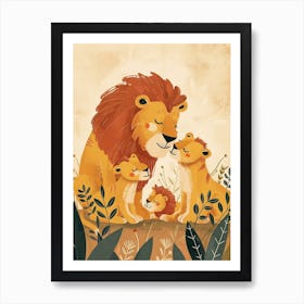 African Lion Family Bonding Illustration 1 Art Print