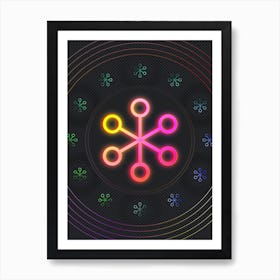 Neon Geometric Glyph in Pink and Yellow Circle Array on Black n.0131 Art Print