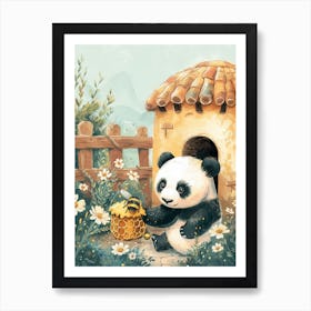 Giant Panda Cub Playing With A Beehive Storybook Illustration 1 Art Print