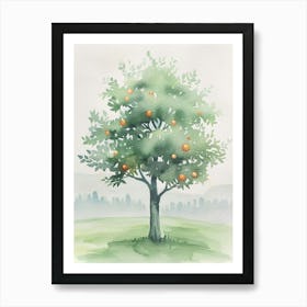 Orange Tree Atmospheric Watercolour Painting 1 Art Print