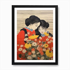 Hanagasa Japanese Florist Daisy 3 Vintage Botanical Woodblock Art Print