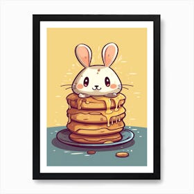 Bunny On A Stack Of Pancakes Kawaii Illustration  2 Art Print