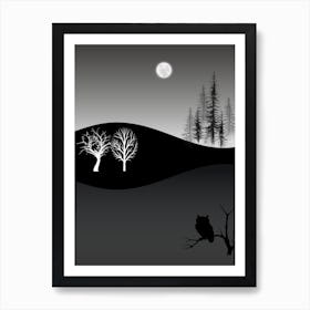 Winter Landscape with Owl Art Print