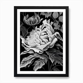 Peony Leaf Linocut 3 Art Print