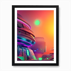 Terminus Planet  Alien World Futuristic Robotic Architecture Neon Colours Art Print