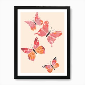Butterflies On A Pink Background Art Print