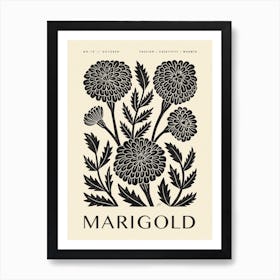 Rustic October Birth Flower Marigold Black Cream Art Print