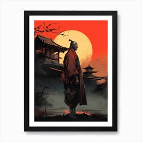 Lonely Japanese Red Samurai Warrior Art Print