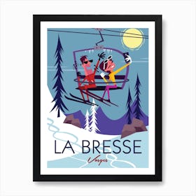 La Bresse Ski Poster Blue & Purple Art Print