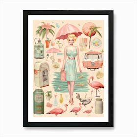 Vintage Pink Summer Illustration Kitsch 6 Art Print