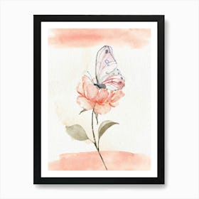Butterfly On A Pink Rose Art Print