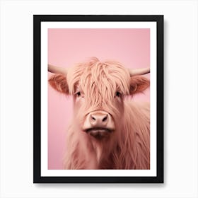 Cute Photographic Portrait Of Pastel Pink Highland Cow 1 Art Print