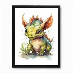 Leptoceratops Cute Dinosaur Watercolour 1 Art Print