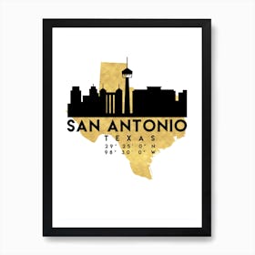 San Antonio Texas Silhouette City Skyline Map Art Print