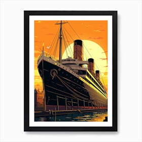 Titanic Ship At Sunset Seaillustration 3 Art Print