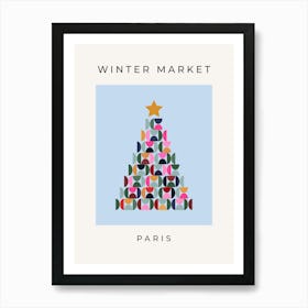 Winter Market | 10 – Colorful Christmas Tree Blue Art Print