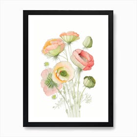 Ranunculus Floral Quentin Blake Inspired Illustration 2 Flower Art Print