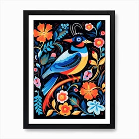 Folk Bird Illustration Blue Jay 1 Art Print