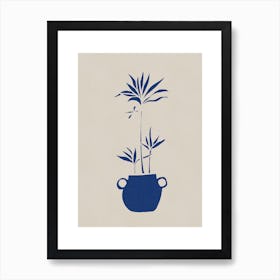 Minimal simple blue lined house plant illustration Art Print