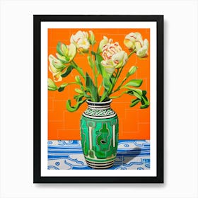 Flowers In A Vase Still Life Painting Freesia 1 Art Print