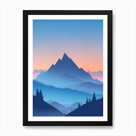 Misty Mountains Vertical Composition In Blue Tone 124 Art Print