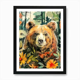 Brown Bear In The Forest animal art Art Print