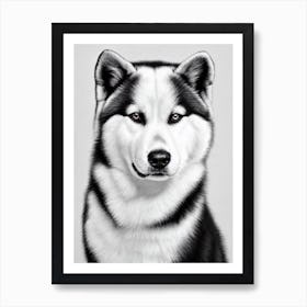 Akita B&W Pencil Dog Art Print