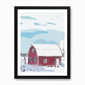 Red Barn In Winter Art Print