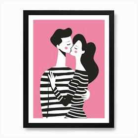 Couple Kissing In Black And White Art Print