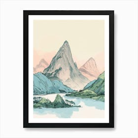 Mount Kanlaon Philippines Color Line Drawing (4) Art Print