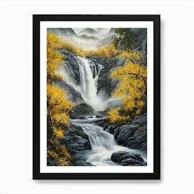 Waterfall In Autumn 1 Art Print