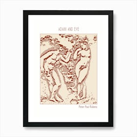 Line Art Minimalist – Adam And Eve – Peter Paul Rubens – Classic Painting 1 Art Print