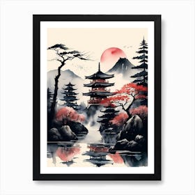 Japanese Landscape Watercolor Painting (23) Art Print