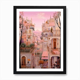 Haifa Israel 1 Vintage Pink Travel Illustration Art Print