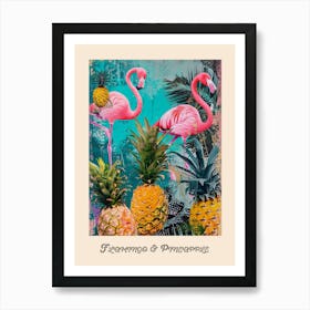 Flamingo & Pineapple Vintage Poster 4 Art Print