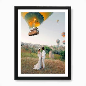 Married Couple, Air Balloons, Oil Painting Art Print