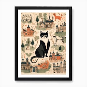 Wide Eyed Cat With Medieval Churches Art Print