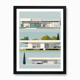 Iconic Mid-Century Modern Architectural Landmarks Art Print with Clean Lines and Geometric Shapes Series - 3 Art Print
