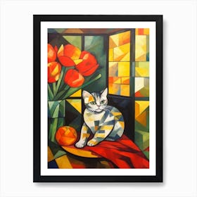 Ranunculus With A Cat 4 Cubism Picasso Style Art Print