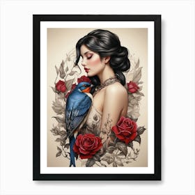 Swallow love bird tattoo Art Print