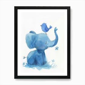 Small Joyful Elephant With A Bird On Its Head 14 Art Print