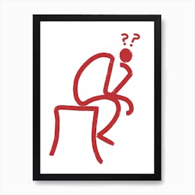 The Thinker In Brick Red Line Art Print